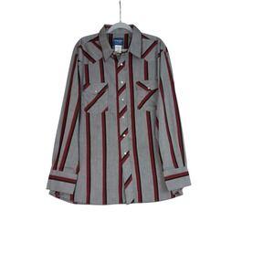 Wrangler Western Shirt Mens 2XL Gray Red Striped Pearl Snap Long Sleeve Rodeo